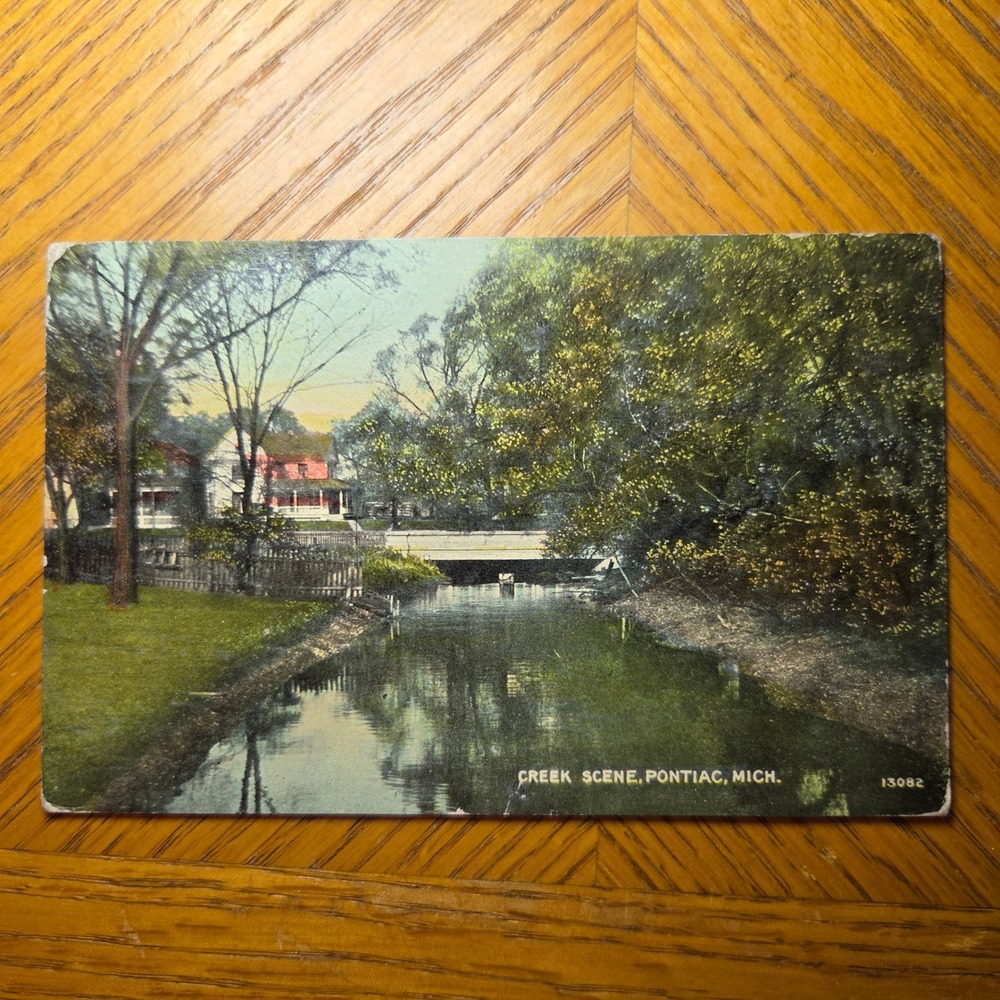 Antique Creek Scene Pontiac Michigan Postcard 13082 Posted 1913